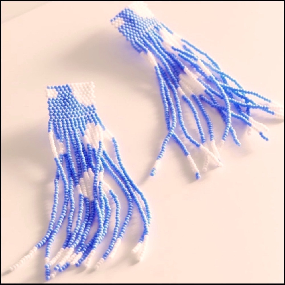 NWT Anthro x Casa Clara beaded statement earrings mint - Picture 6 of 6
